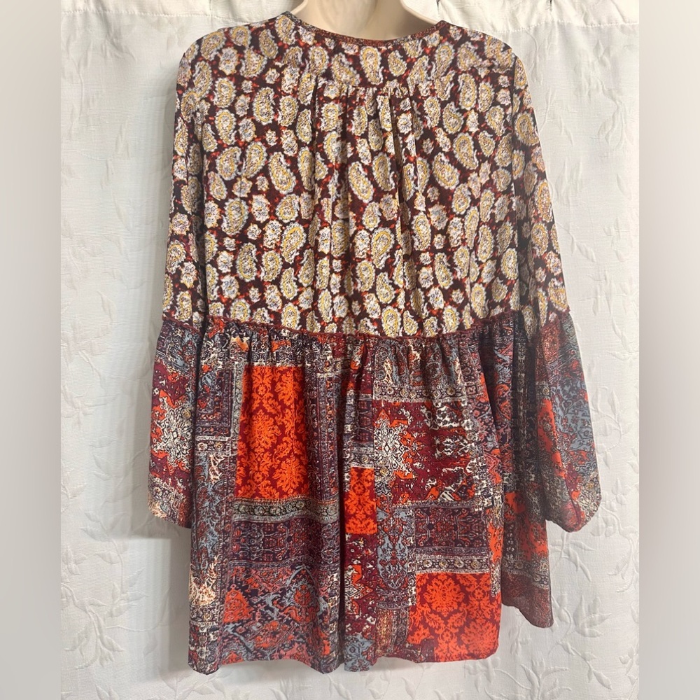 Olive Hill Anthropologie Bohemian Patchwork Colorful Wings 3/4 Sleeves Blouse XL - Picture 4 of 6